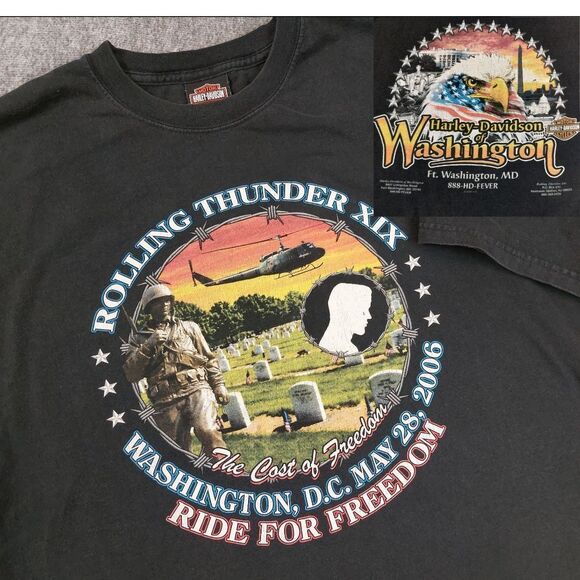 Harley Davidson Mens 2XL 2006 Rolling Thunder XIX Beefy T Shirt Washington D.C. - Picture 1 of 10
